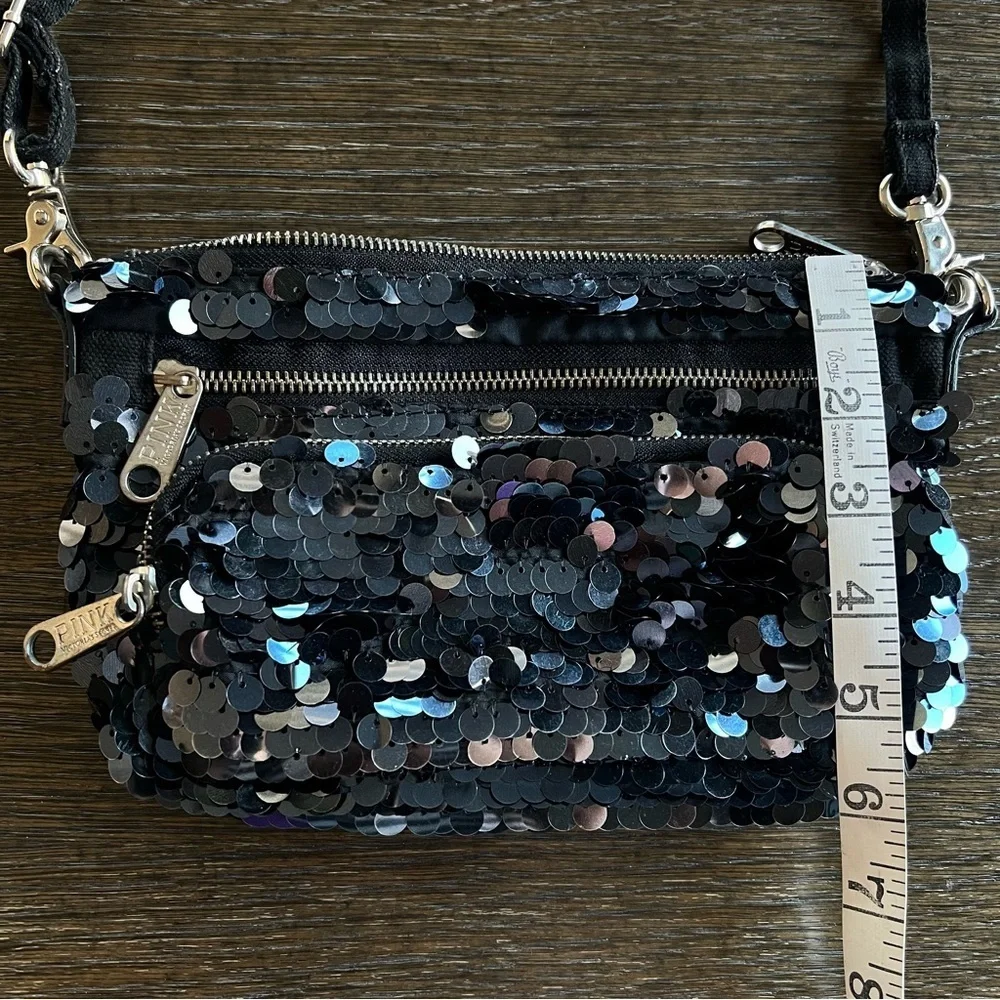 Victoria’s Secret 2012 Sequinned adjustable crossbody Bag, midnight blue 9”x6”